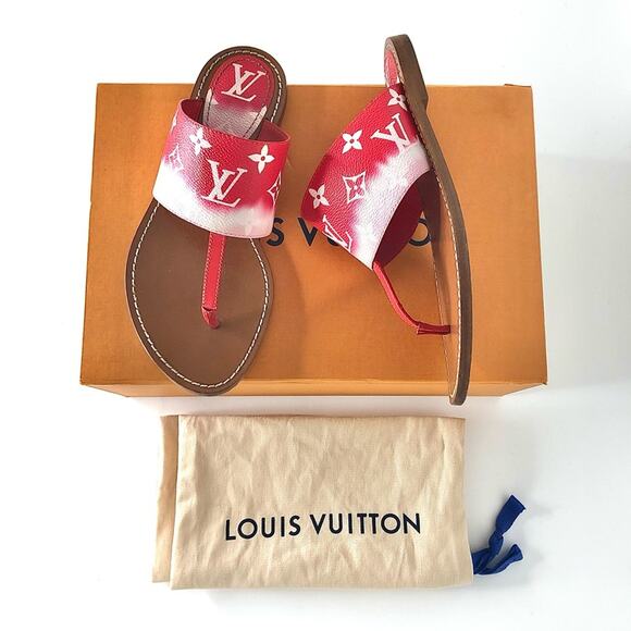 Louis Vuitton Escale Palma Degrade Red LV Monogram Thong Flats Sandals 37 - Picture 1 of 11